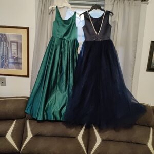 Elegant Green and Navy Kids Dresses